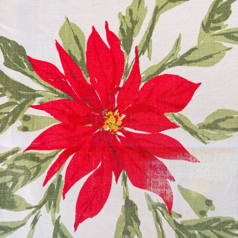 Vintage Vera Neumann Linen Poinsettia Tablecloth‎ 100x57